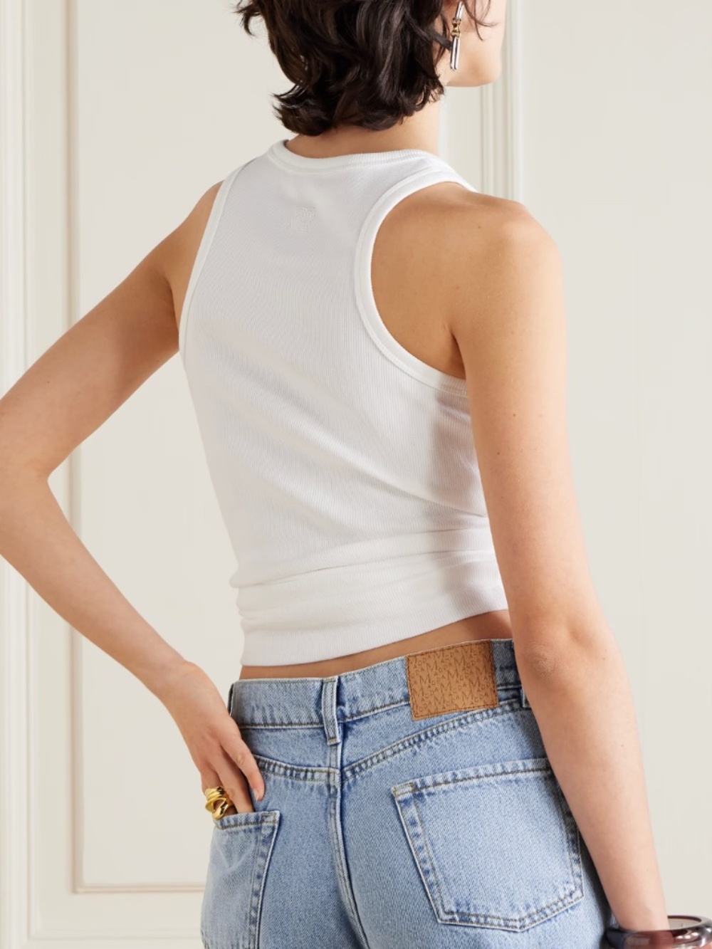100% Cotton Ribbed Front Knot Cropped Tank Top White - Picture 2 of 5